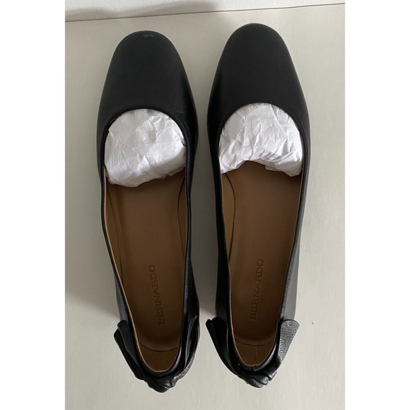 🩰 Anthropologie Bernardo Eloise Ballet Flats sz‎ 11 M Black Leather Heel Bows - Picture 8 of 9